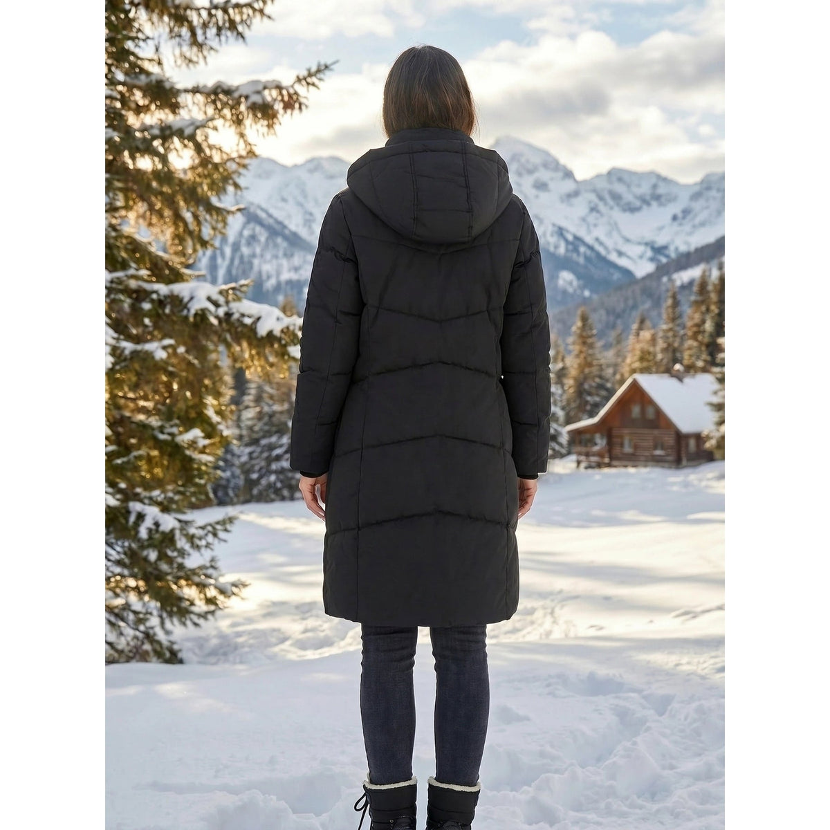 Women's Puffer Coat with Quilted Design and Sherpa-Lined Hood for Winter