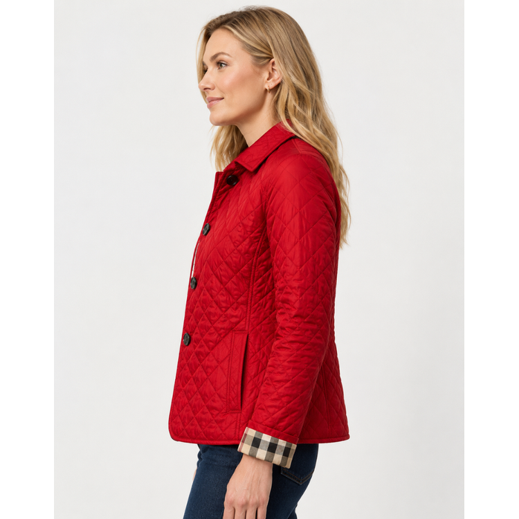 Women's Quilted Jacket with Diamond Quilting and Plaid Lining
