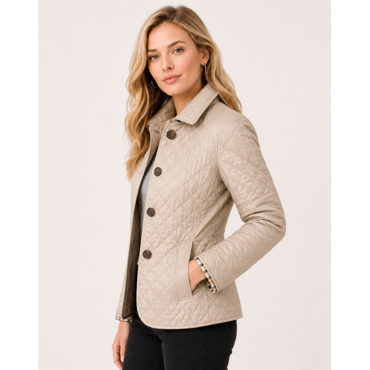 Women's Quilted Jacket with Diamond Quilting and Plaid Lining