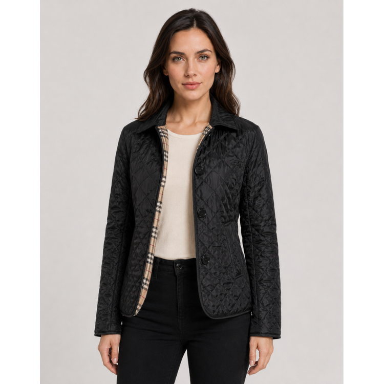 Women's Quilted Jacket with Diamond Quilting and Plaid Lining