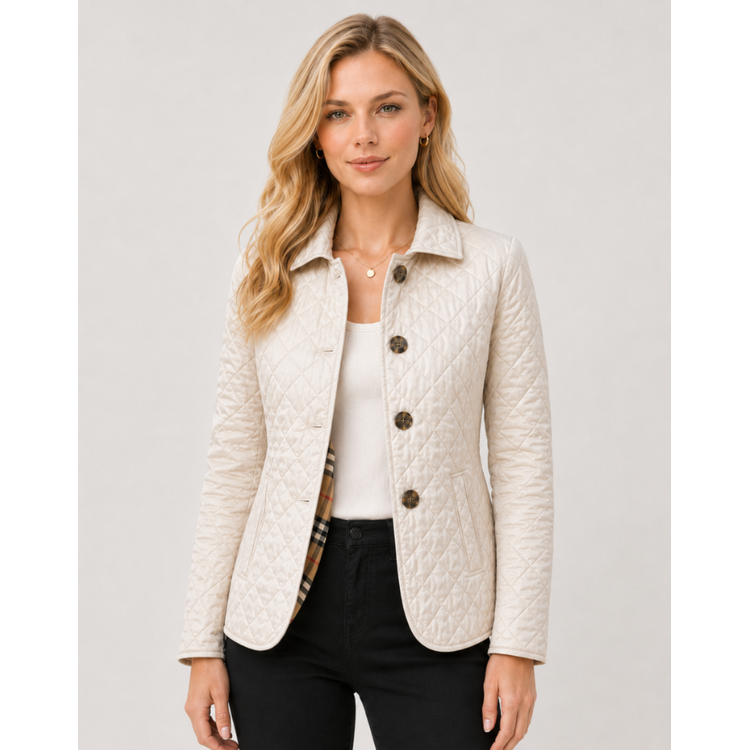 Women's Quilted Jacket with Diamond Quilting and Plaid Lining