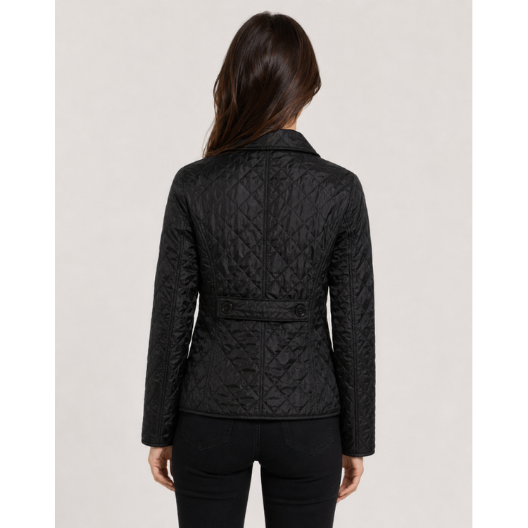Women's Quilted Jacket with Diamond Quilting and Plaid Lining