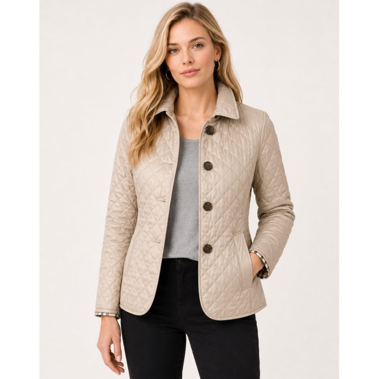 Women's Quilted Jacket with Diamond Quilting and Plaid Lining