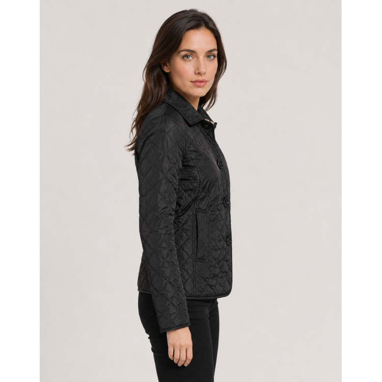 Women's Quilted Jacket with Diamond Quilting and Plaid Lining