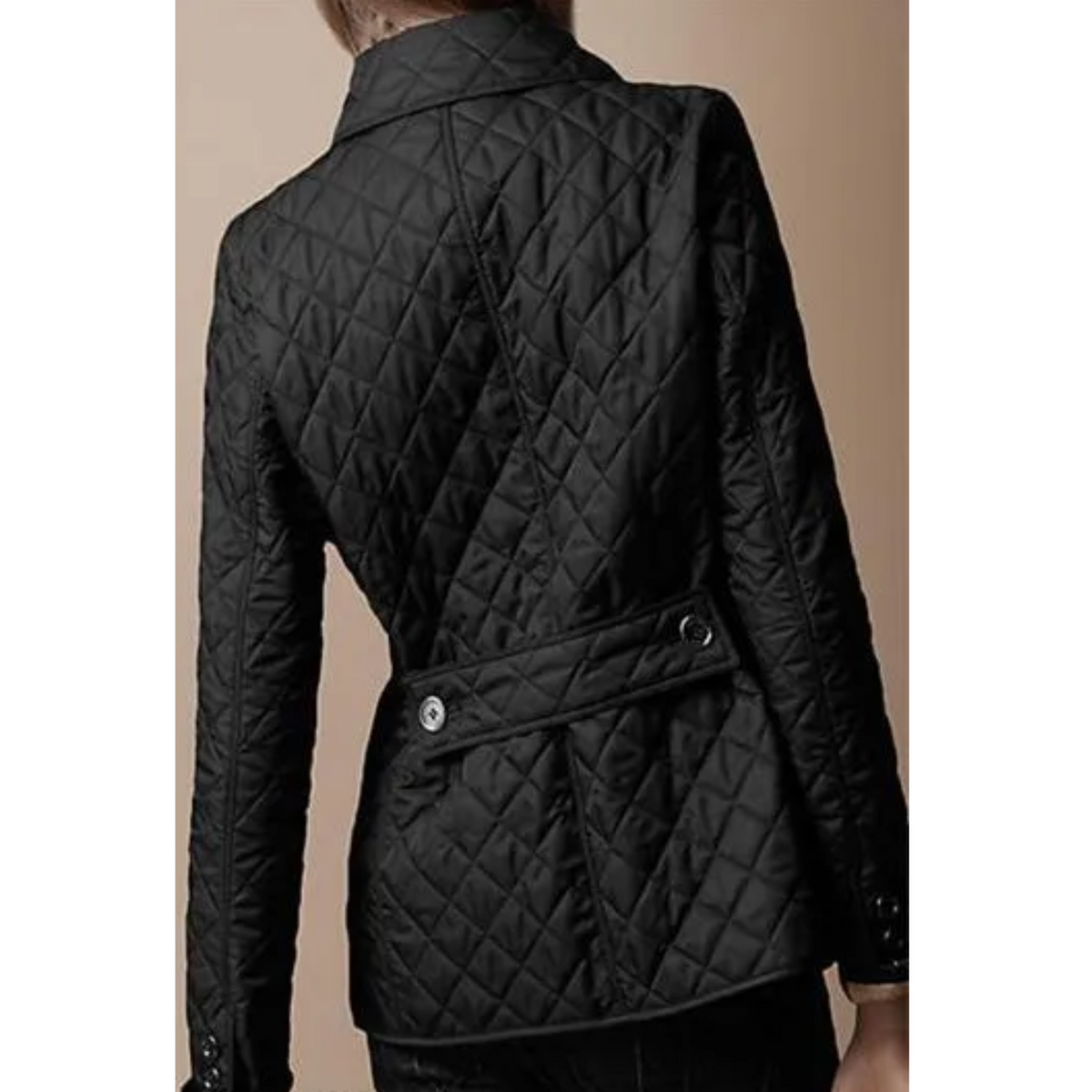 Women's Quilted Jacket with Diamond Pattern Button Front and Turned-Down Collar