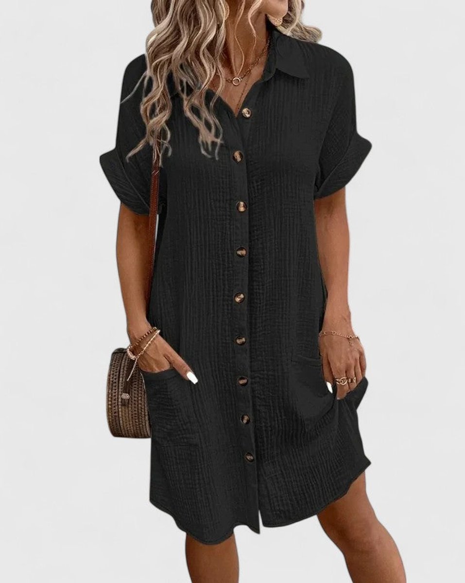 Penelope | Women's Relaxed-Fit Button-Down Short Sleeve Shirt Dress