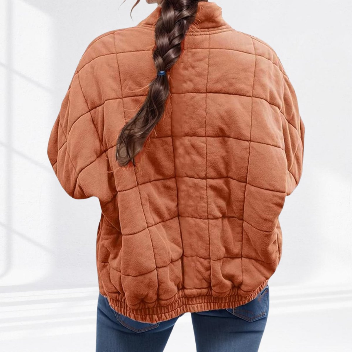 Una | Relaxed-Fit Diamond Zip-Up Quilted Jacket