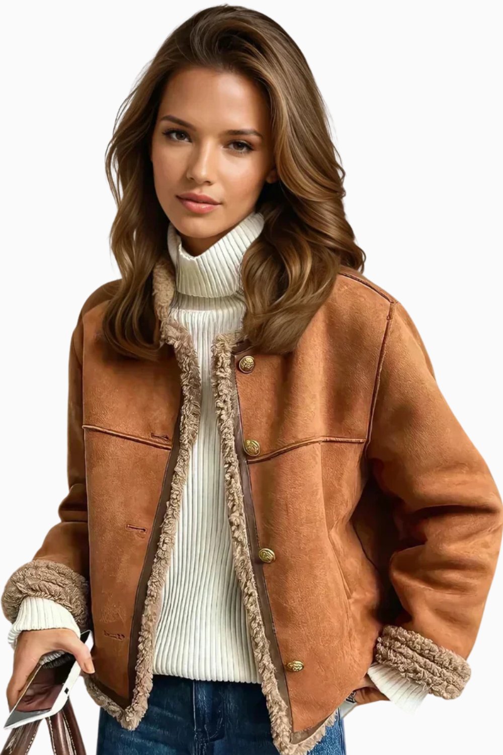 Eleanor | Relaxed-Fit Button-Front Cropped Shearling Jacket