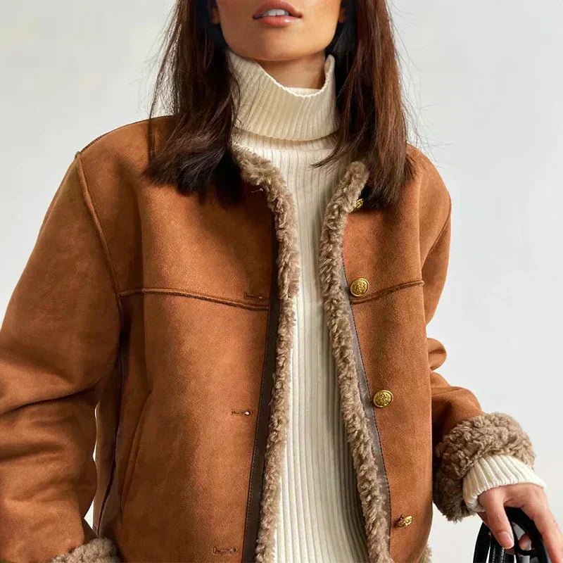 Eleanor | Relaxed-Fit Button-Front Cropped Shearling Jacket