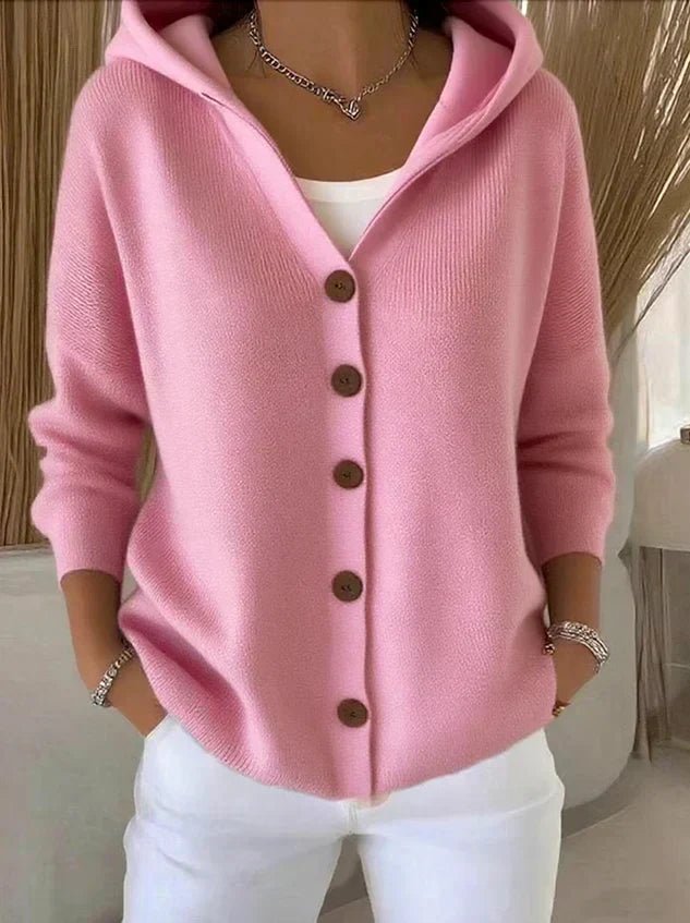 Poppy | Relaxed-Fit Hooded Button-Front Knit Plus Size Cardigan