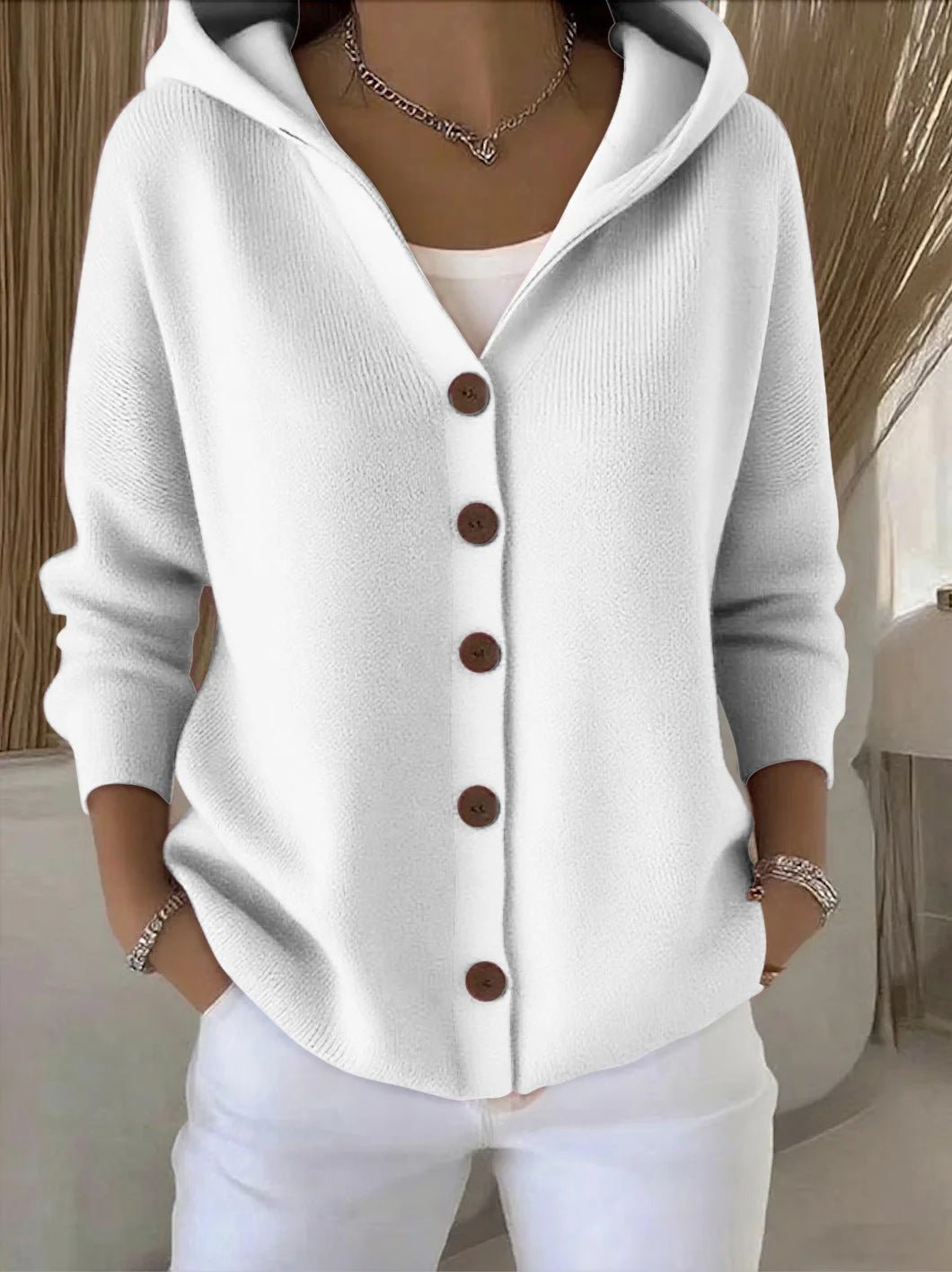 Poppy | Relaxed-Fit Hooded Button-Front Knit Plus Size Cardigan