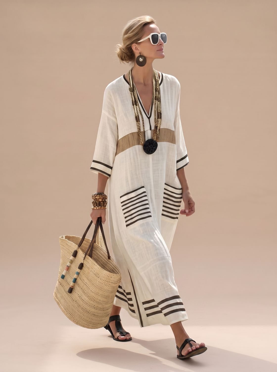 Amelia | Women's Relaxed-Fit V-Neck Striped Formal Maxi Dress