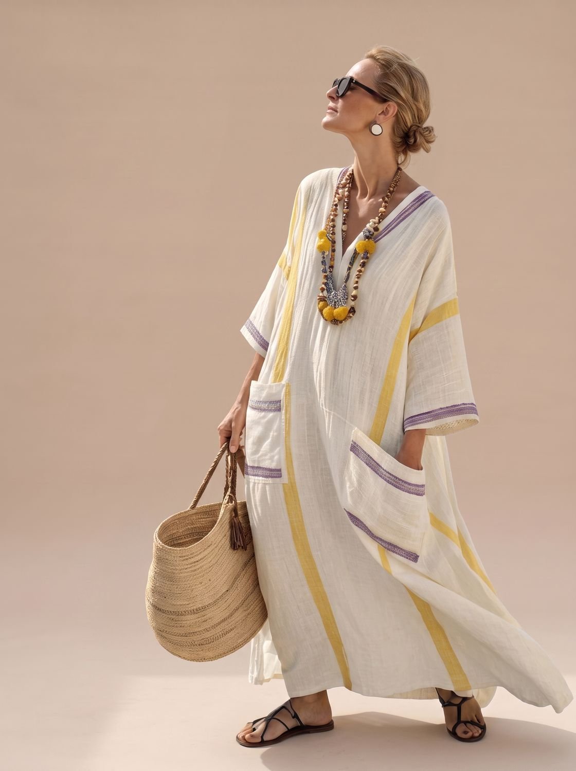 Amelia | Women's Relaxed-Fit V-Neck Striped Formal Maxi Dress