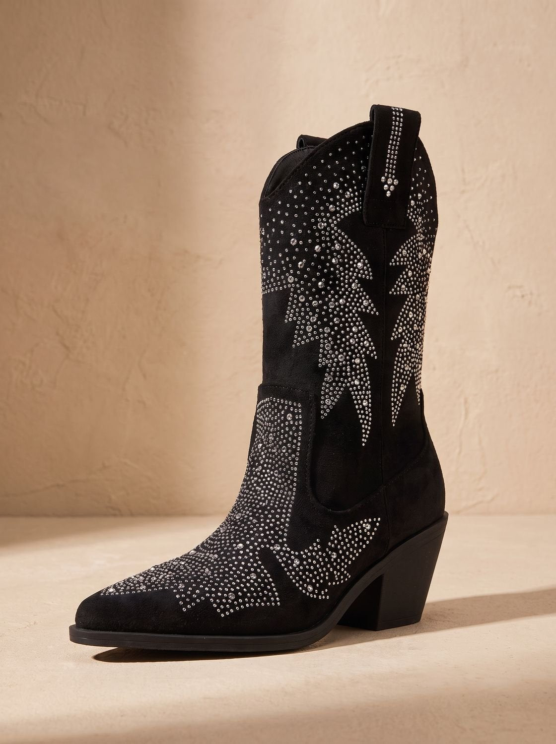 Scarlett | Women's Rhinestone Embellished Mid-Calf Block-Heel Cowboy Boots