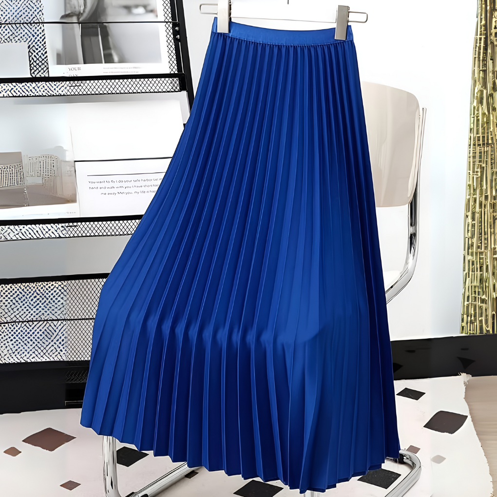 Women's Pleated Midi Skirt High-Waisted with Satin Finish
