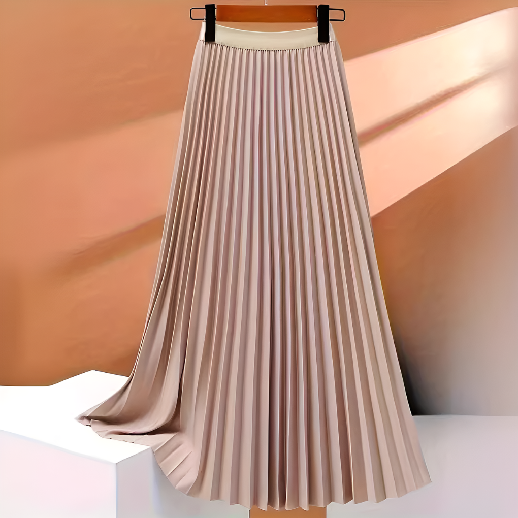 Women's Pleated Midi Skirt High-Waisted with Satin Finish