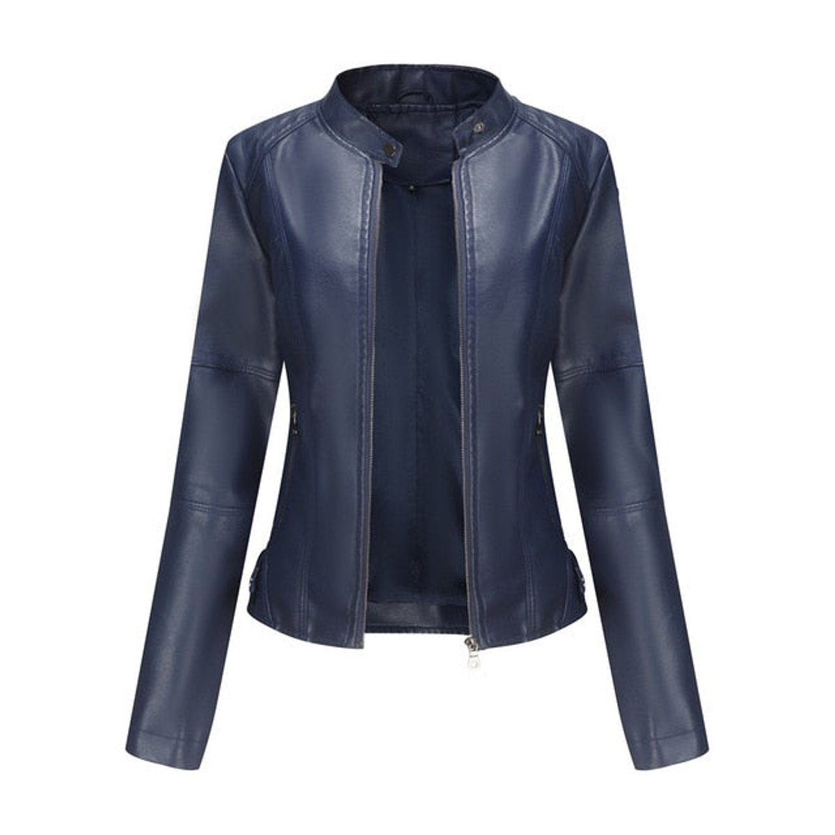 Verity | Short-Cut Mock-Neck Zip-Up Leather Jacket