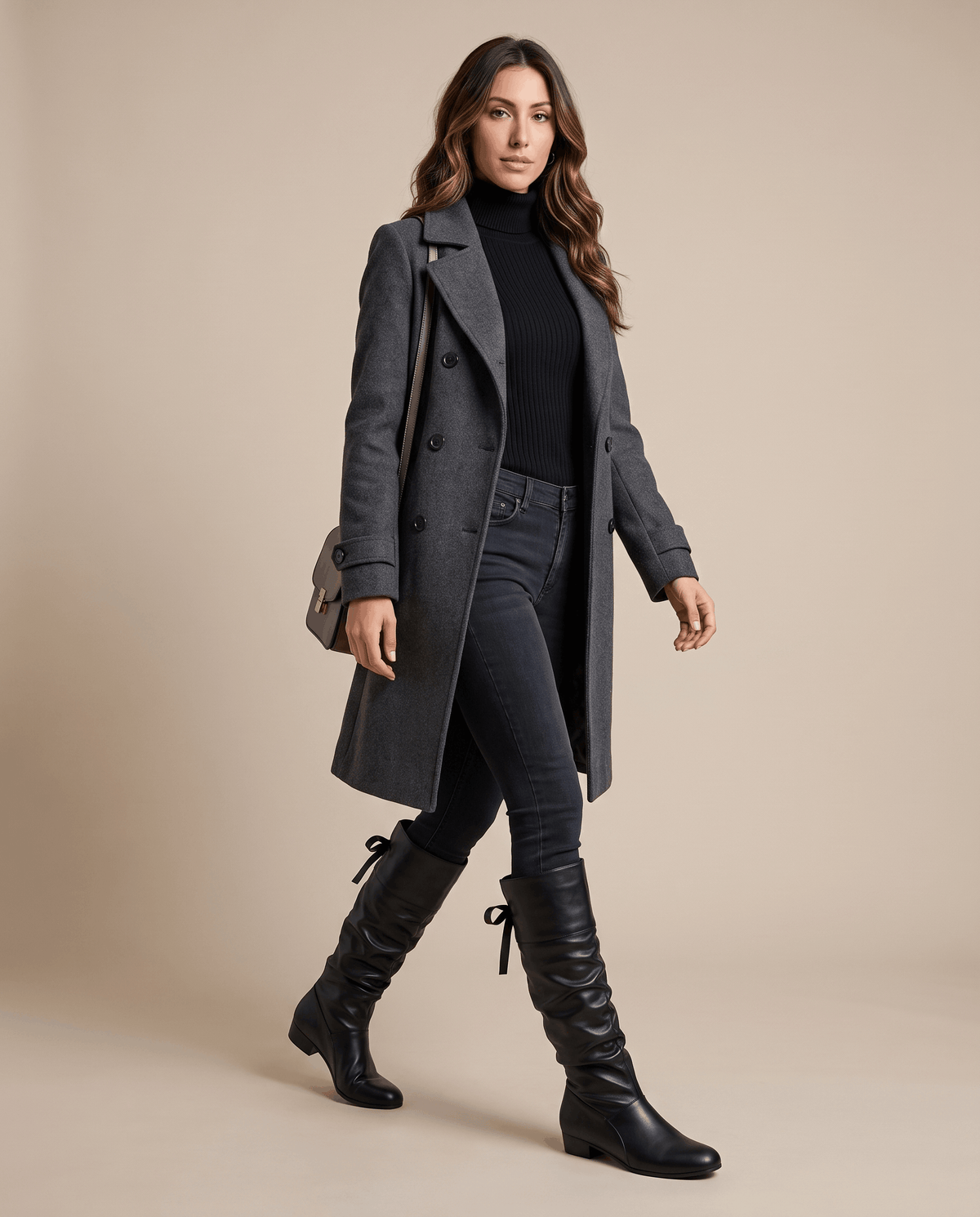 Leather-Look Slouch Knee-High Boots – Back Bow Tie, Round Toe & Low Heel | Renvara