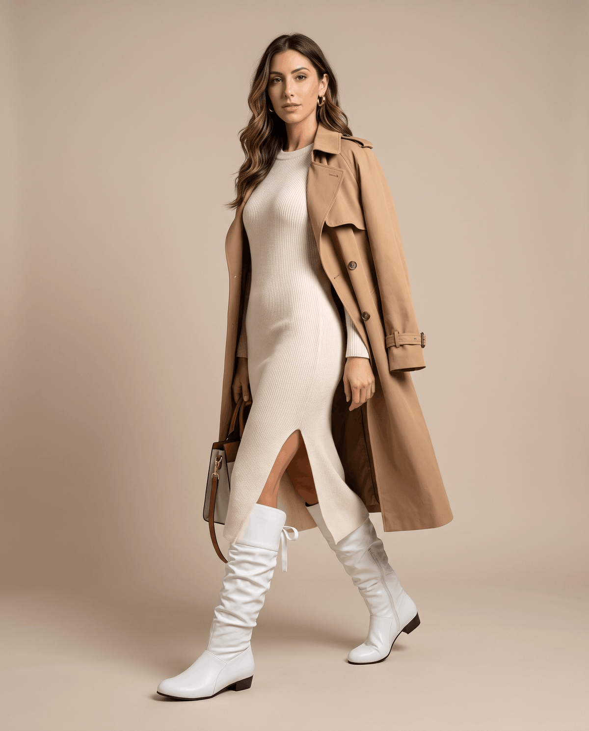 Leather-Look Slouch Knee-High Boots – Back Bow Tie, Round Toe & Low Heel | Renvara
