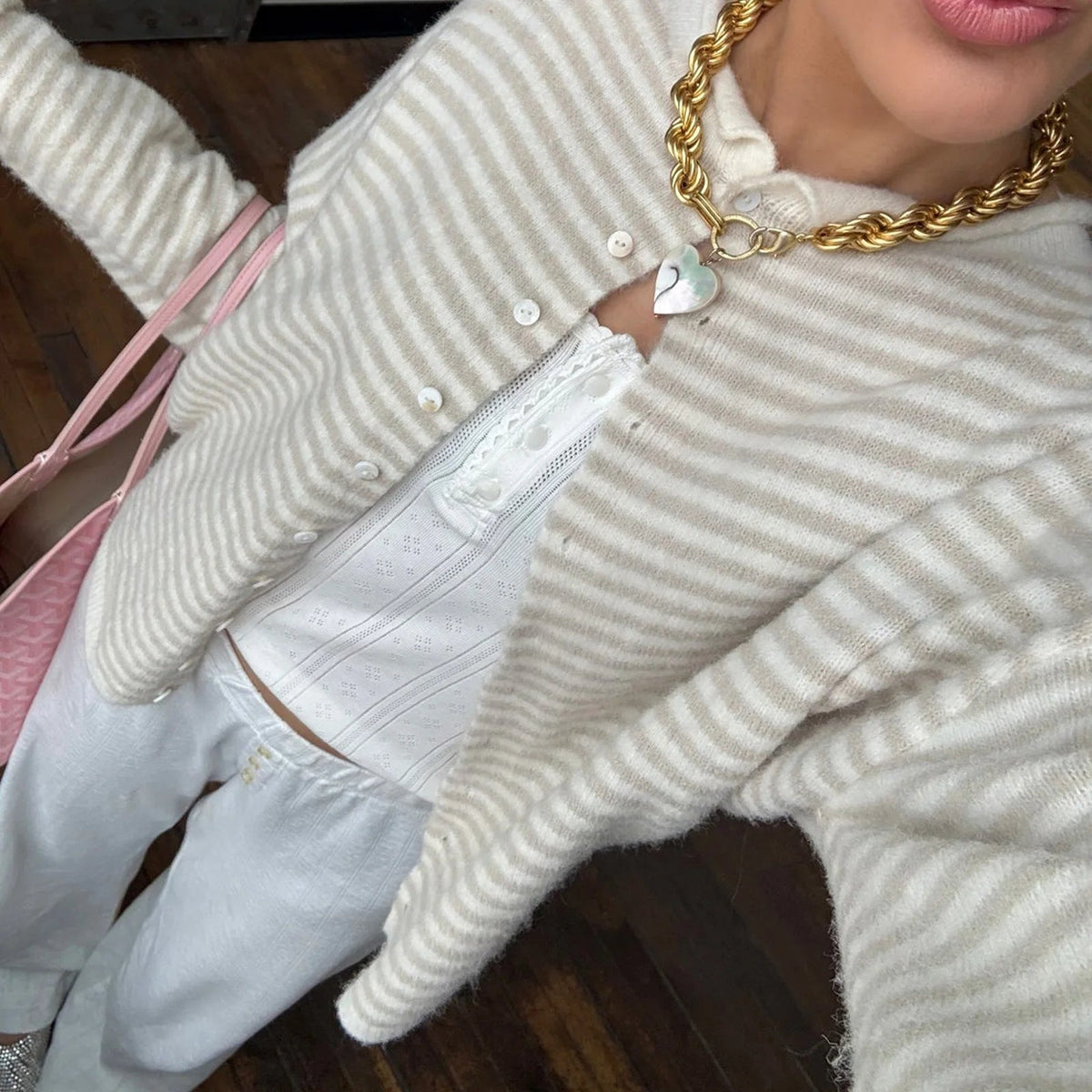 Women's Striped Button Front Cardigan Sweater with Relaxed Fit