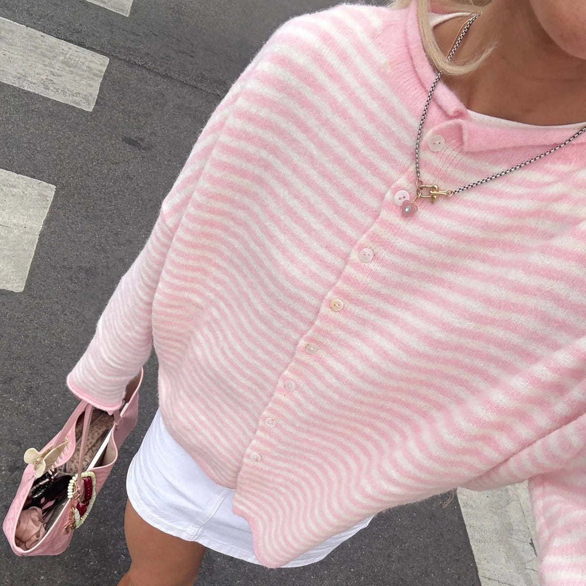 Women's Striped Button Front Cardigan Sweater with Relaxed Fit
