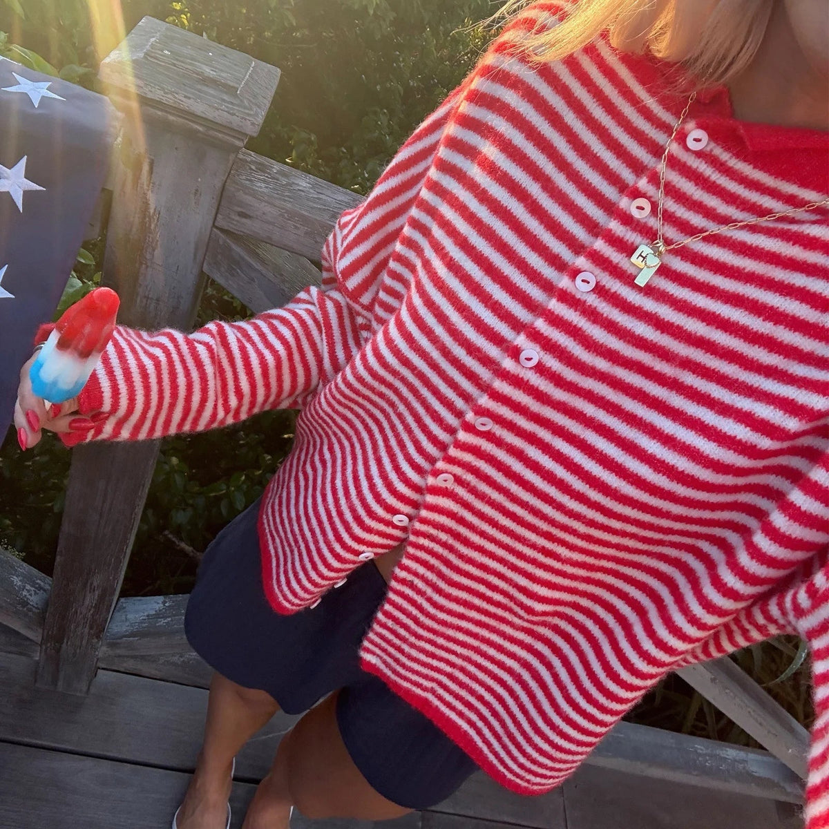 Women's Striped Button Front Cardigan Sweater with Relaxed Fit
