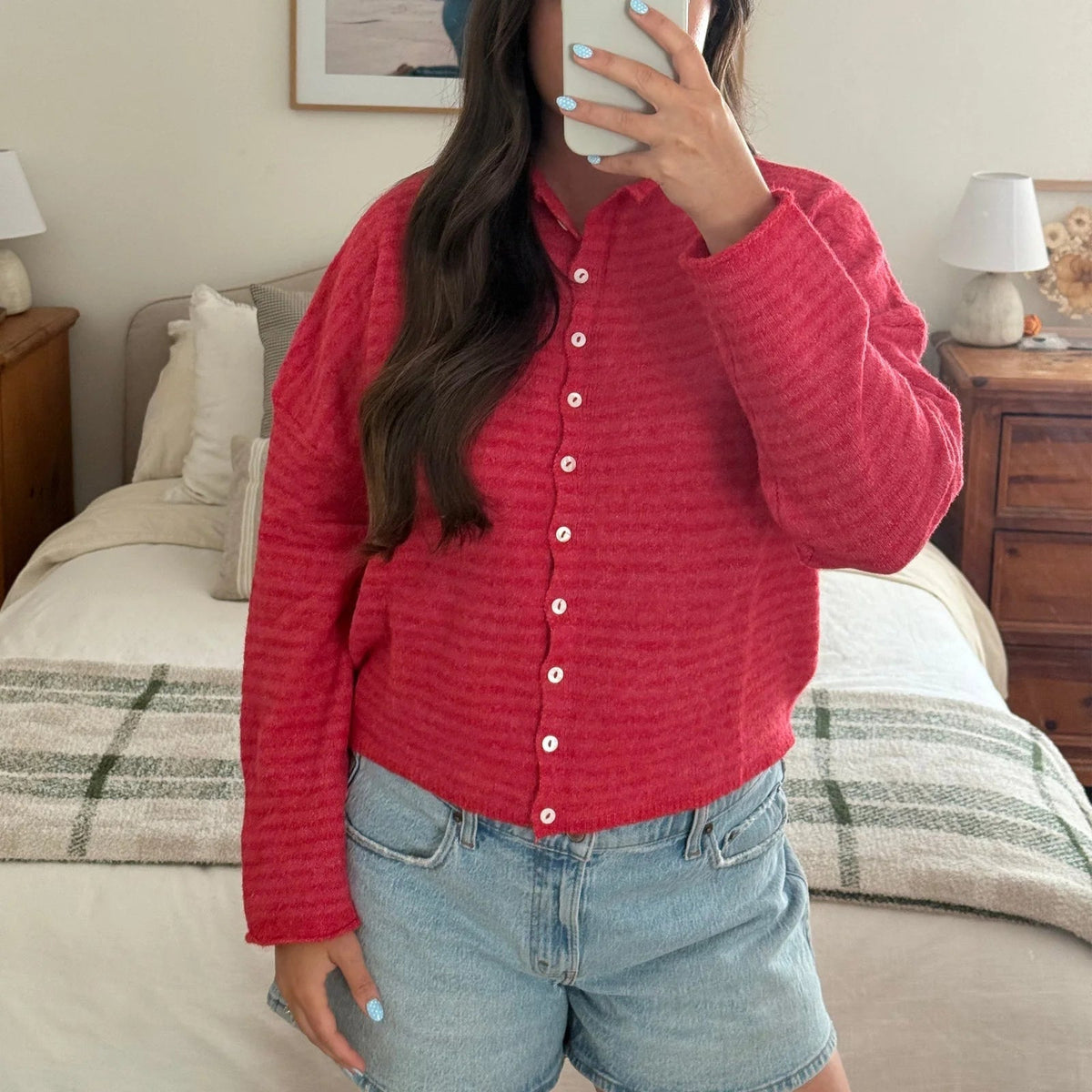 Women's Striped Button Front Cardigan Sweater with Relaxed Fit