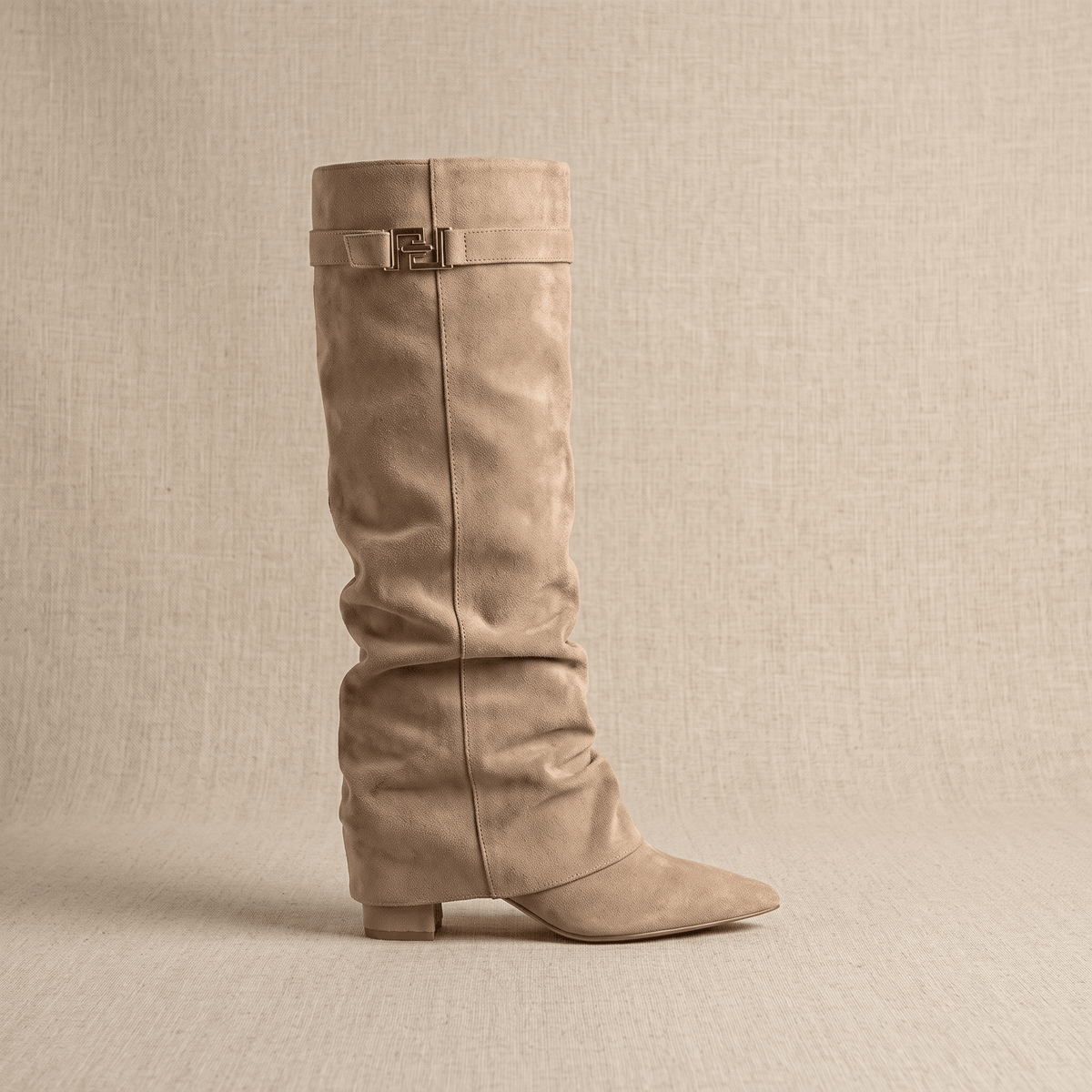 Suede Fold-Over Knee-High Boots for Women – Pointed-Toe & Side Zip | Vicky