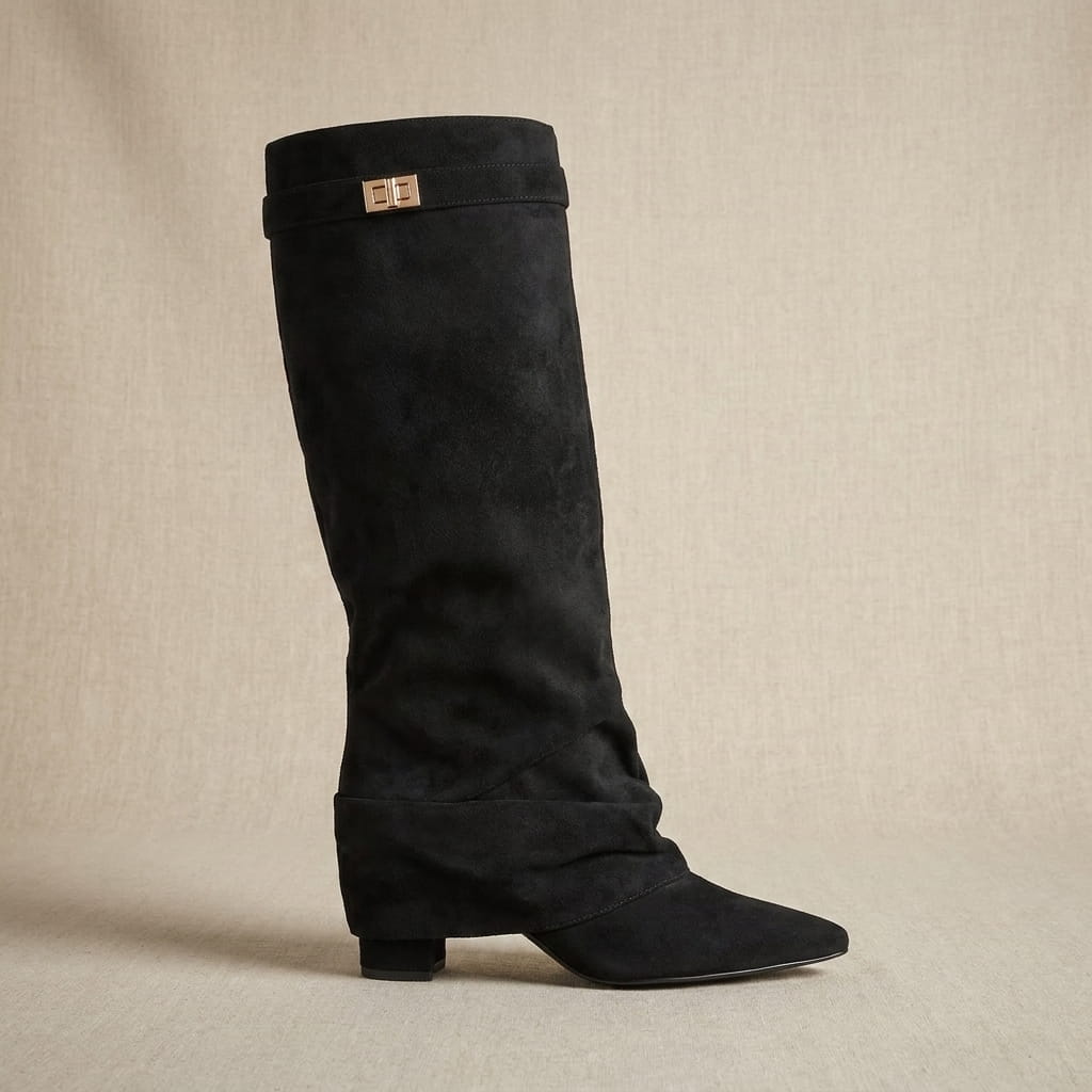 Suede Fold-Over Knee-High Boots for Women – Pointed-Toe & Side Zip | Vicky