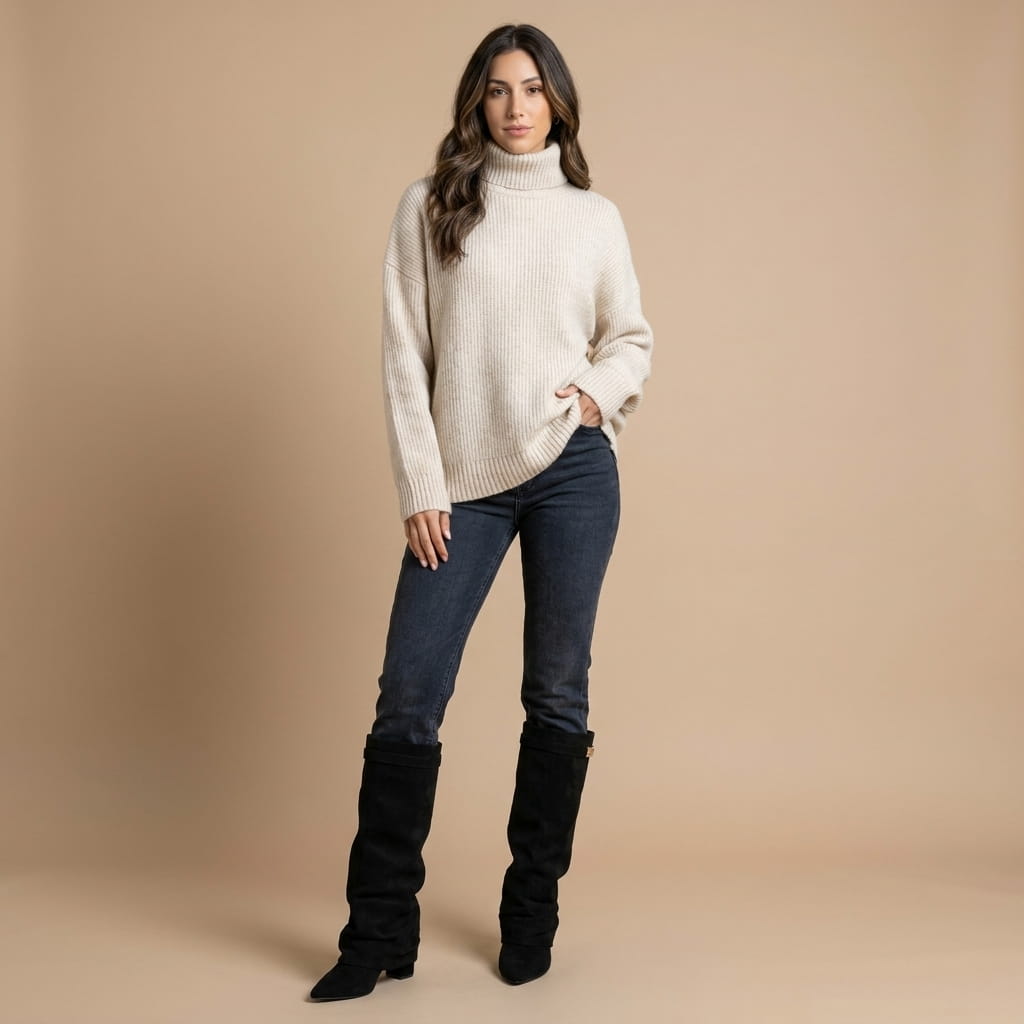 Suede Fold-Over Knee-High Boots for Women – Pointed-Toe & Side Zip | Vicky
