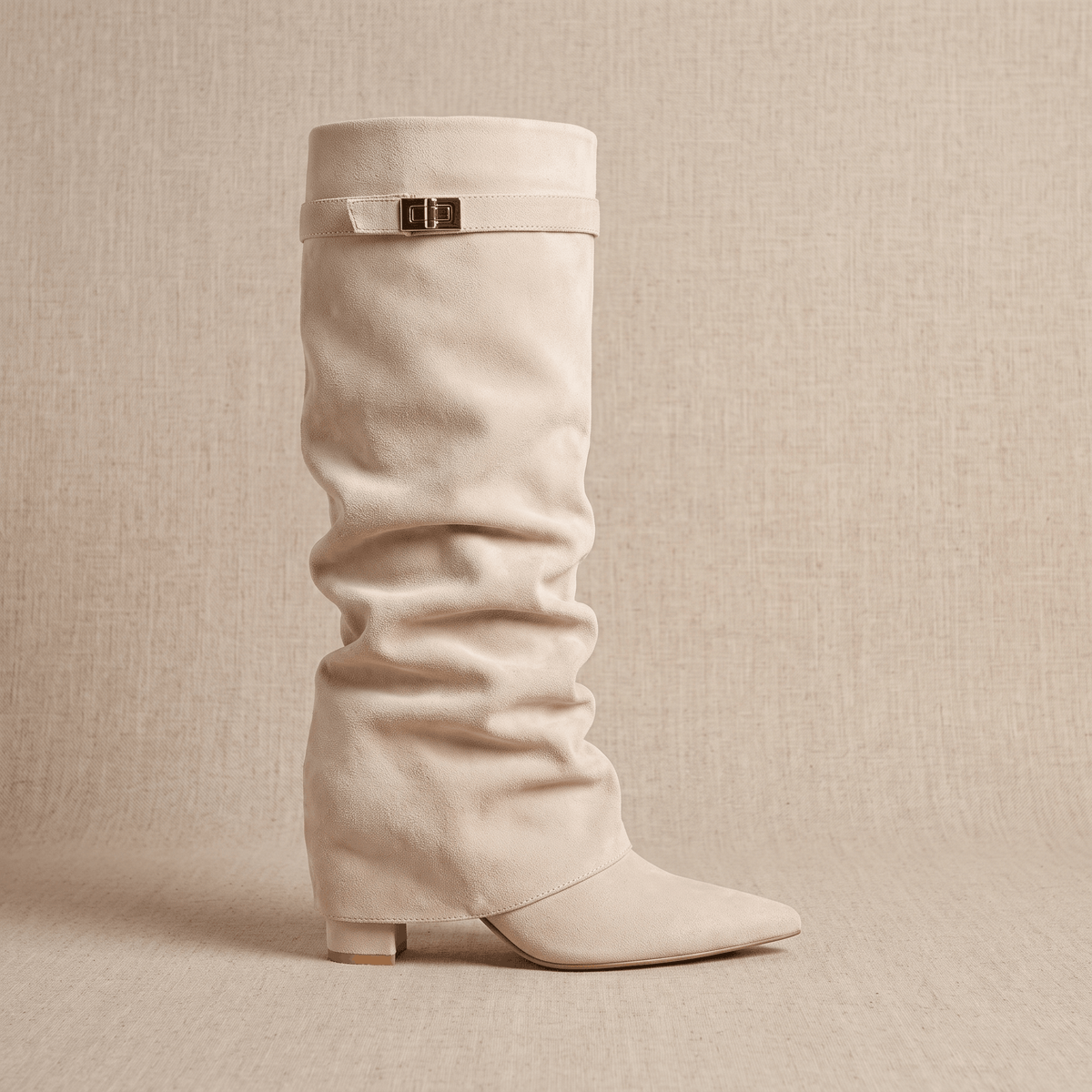 Suede Fold-Over Knee-High Boots for Women – Pointed-Toe & Side Zip | Vicky
