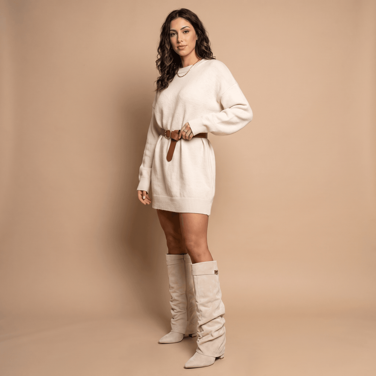 Suede Fold-Over Knee-High Boots for Women – Pointed-Toe & Side Zip | Vicky