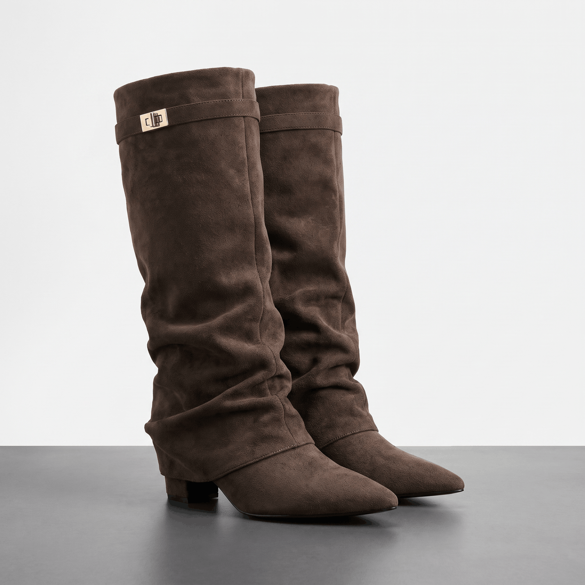 Suede Fold-Over Knee-High Boots for Women – Pointed-Toe & Side Zip | Vicky