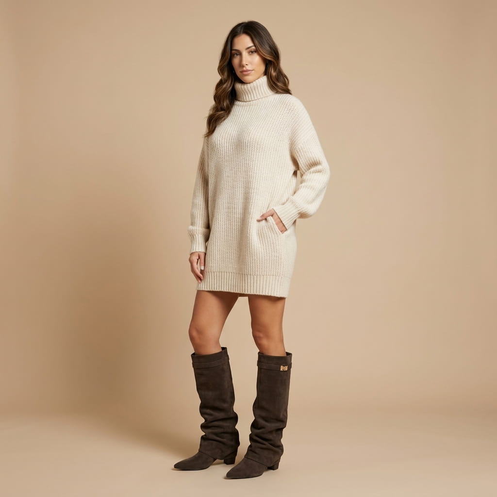 Suede Fold-Over Knee-High Boots for Women – Pointed-Toe & Side Zip | Vicky