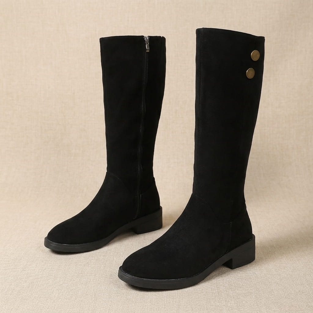 Suede Knee-High Boots for Women – Full Side Zip, Low Block Heel & Round Toe | Liora
