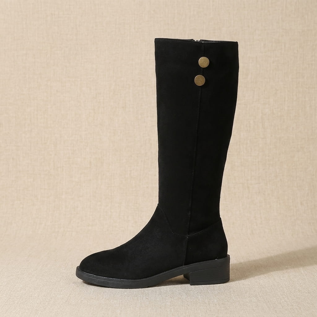 Suede Knee-High Boots for Women – Full Side Zip, Low Block Heel & Round Toe | Liora