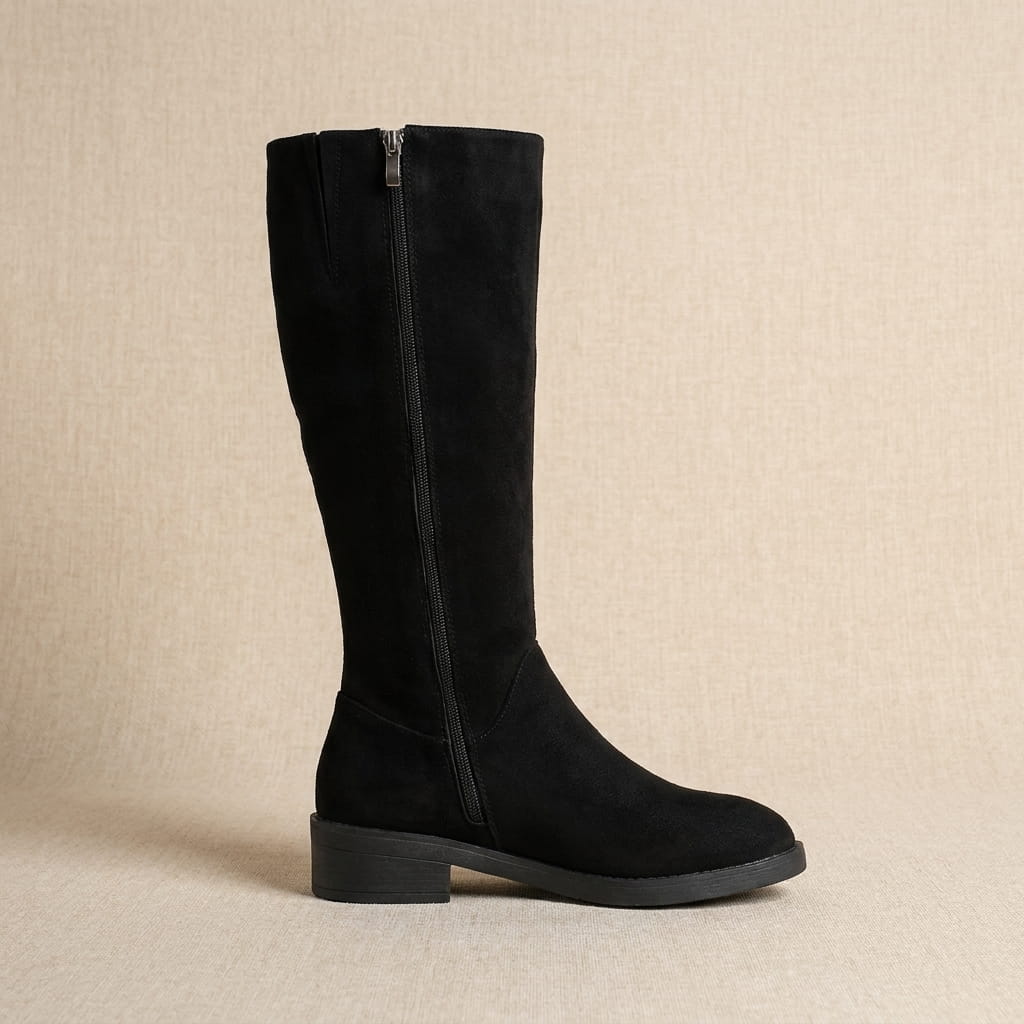 Suede Knee-High Boots for Women – Full Side Zip, Low Block Heel & Round Toe | Liora