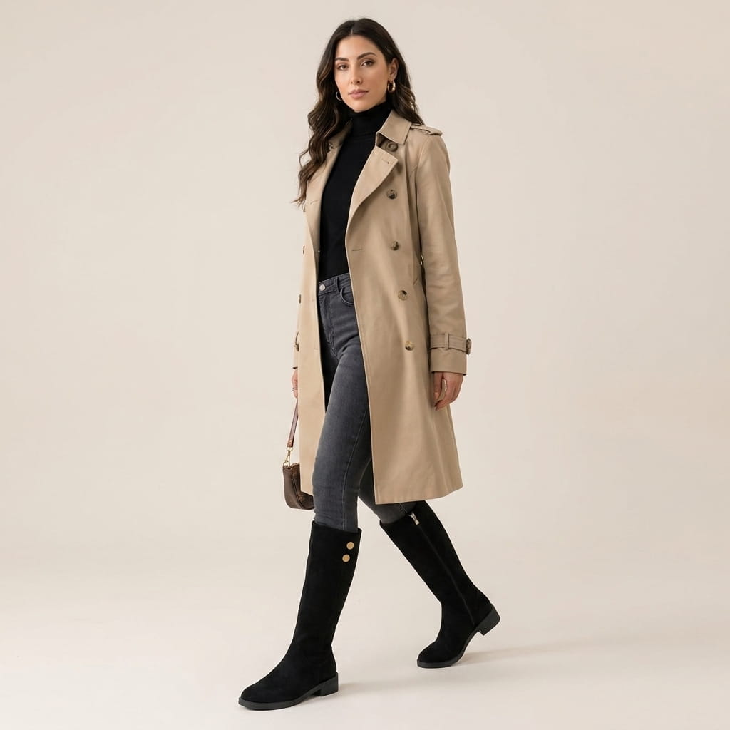 Suede Knee-High Boots for Women – Full Side Zip, Low Block Heel & Round Toe | Liora