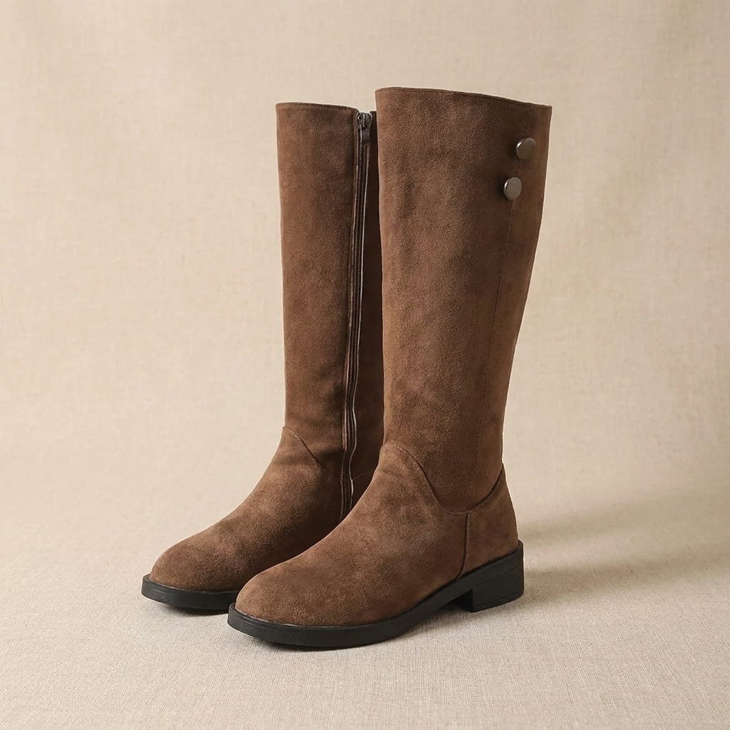 Suede Knee-High Boots for Women – Full Side Zip, Low Block Heel & Round Toe | Liora