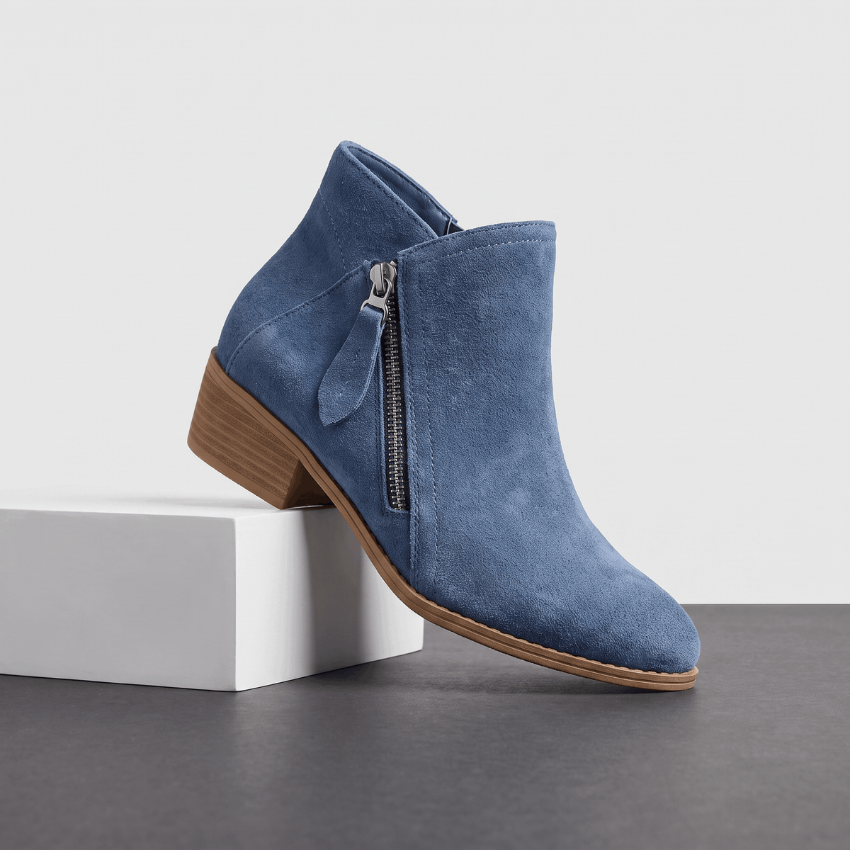 Suede Side Zip Ankle Boots for Women – Block Heel & Cushioned Insole | Nerisa