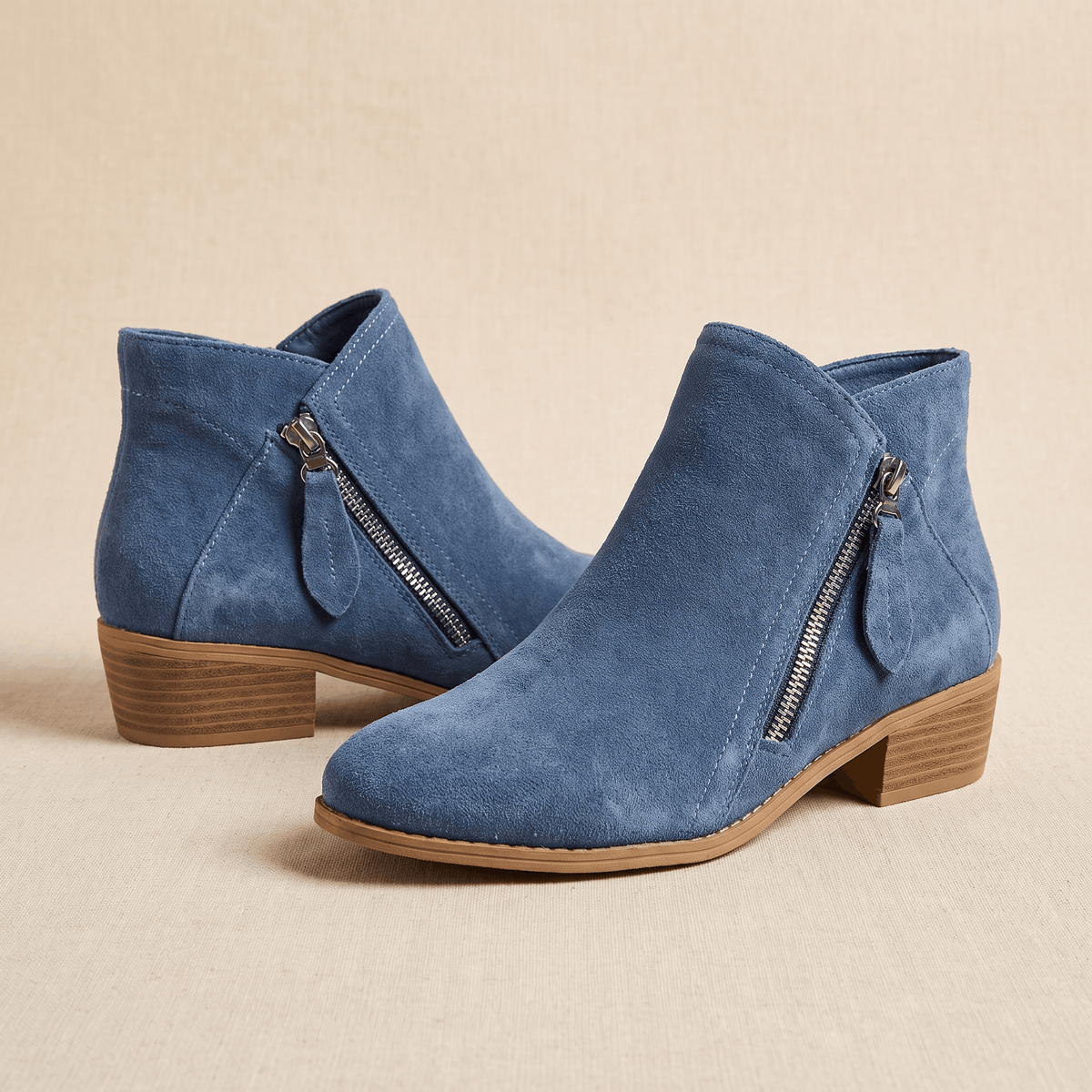 Suede Side Zip Ankle Boots for Women – Block Heel & Cushioned Insole | Nerisa