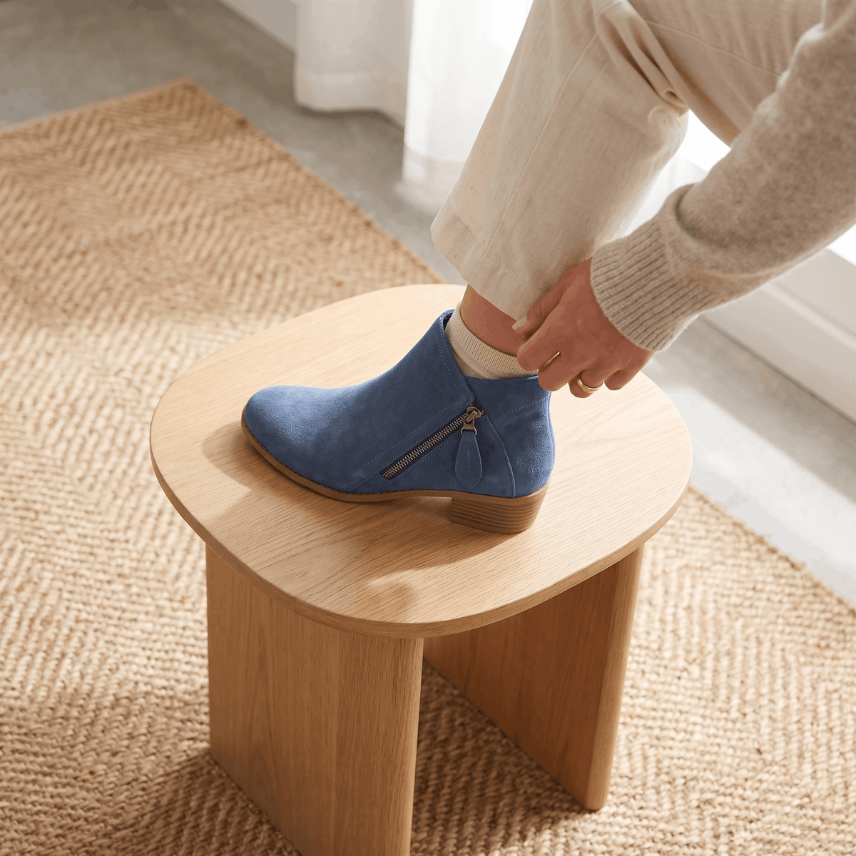 Suede Side Zip Ankle Boots for Women – Block Heel & Cushioned Insole | Nerisa
