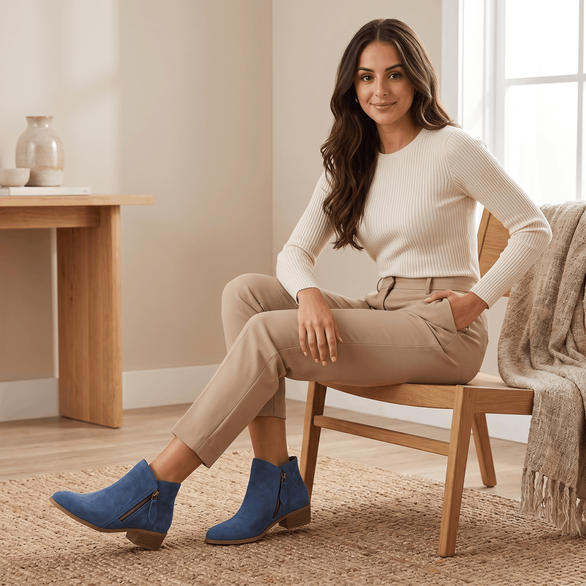 Suede Side Zip Ankle Boots for Women – Block Heel & Cushioned Insole | Nerisa