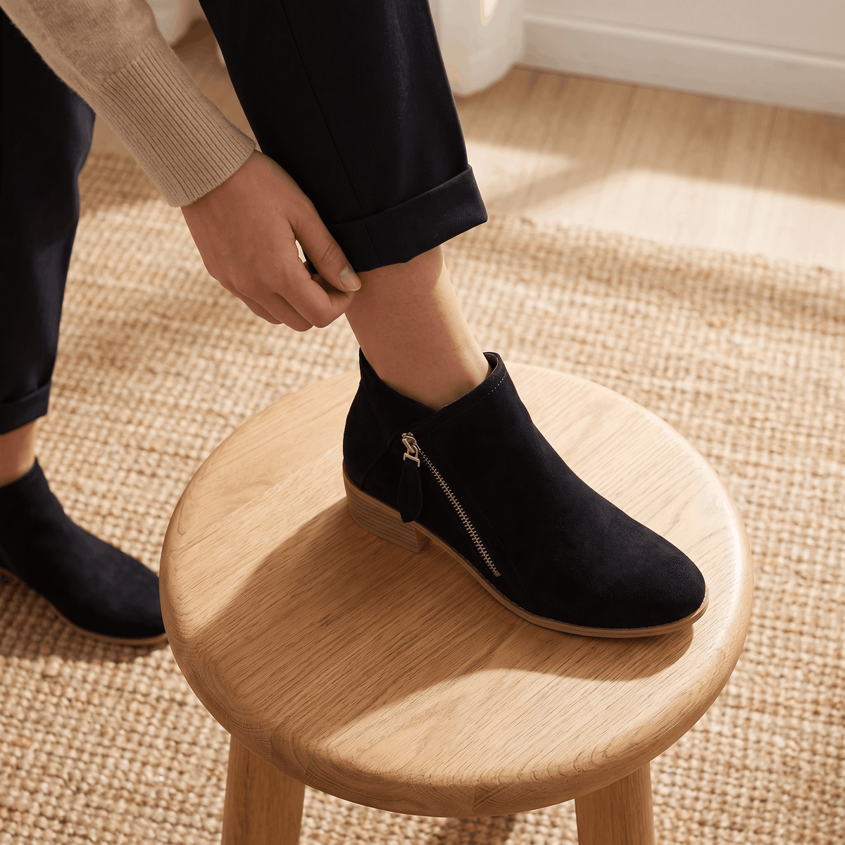 Suede Side Zip Ankle Boots for Women – Block Heel & Cushioned Insole | Nerisa