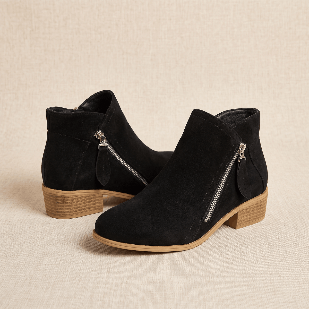Suede Side Zip Ankle Boots for Women – Block Heel & Cushioned Insole | Nerisa