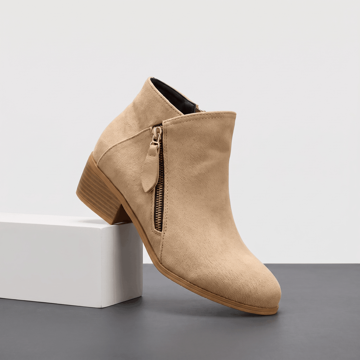 Suede Side Zip Ankle Boots for Women – Block Heel & Cushioned Insole | Nerisa