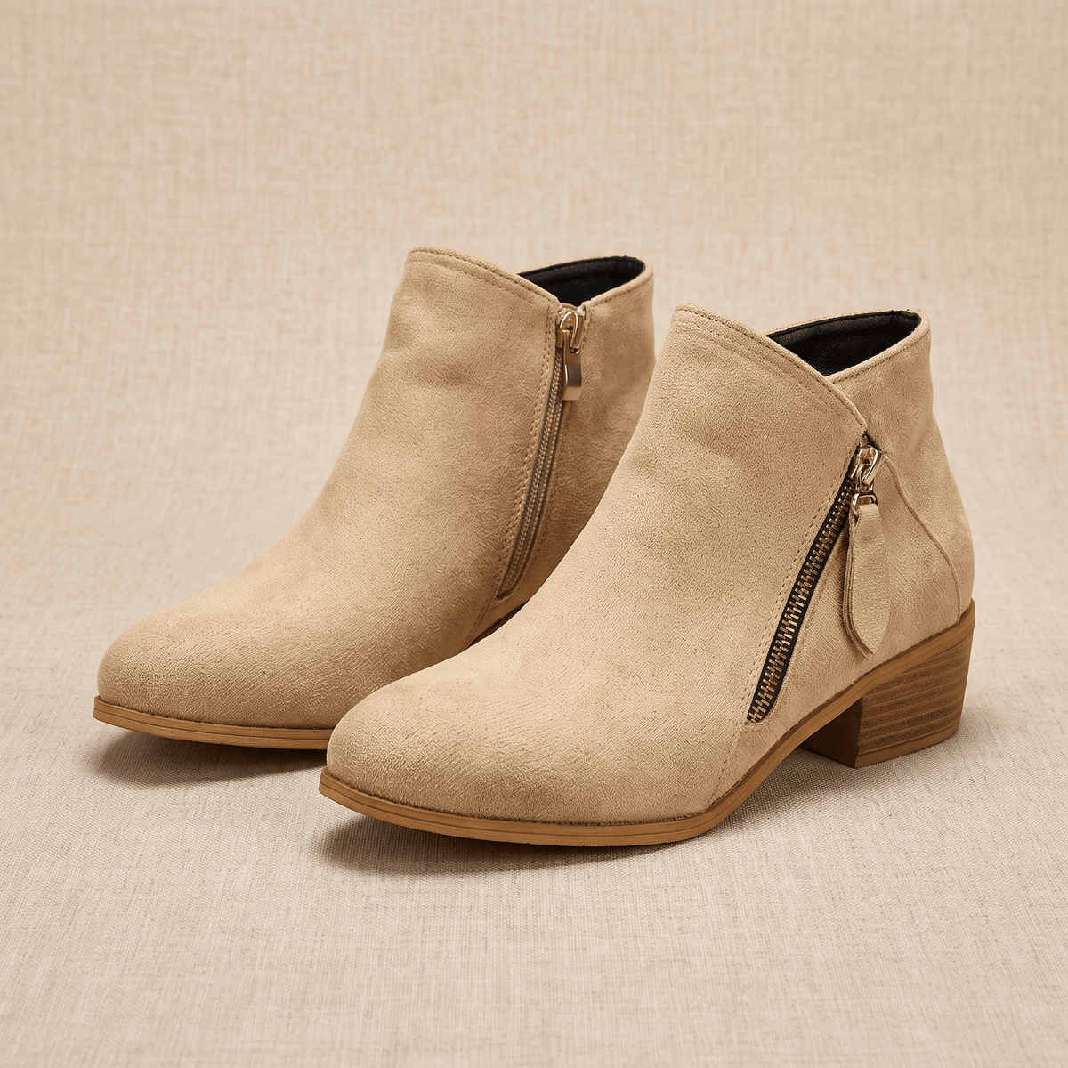 Suede Side Zip Ankle Boots for Women – Block Heel & Cushioned Insole | Nerisa