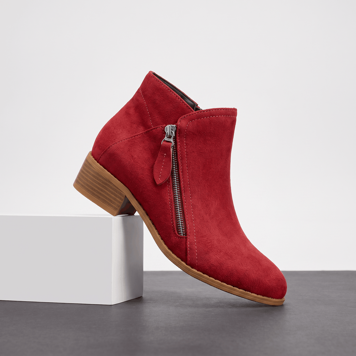 Suede Side Zip Ankle Boots for Women – Block Heel & Cushioned Insole | Nerisa