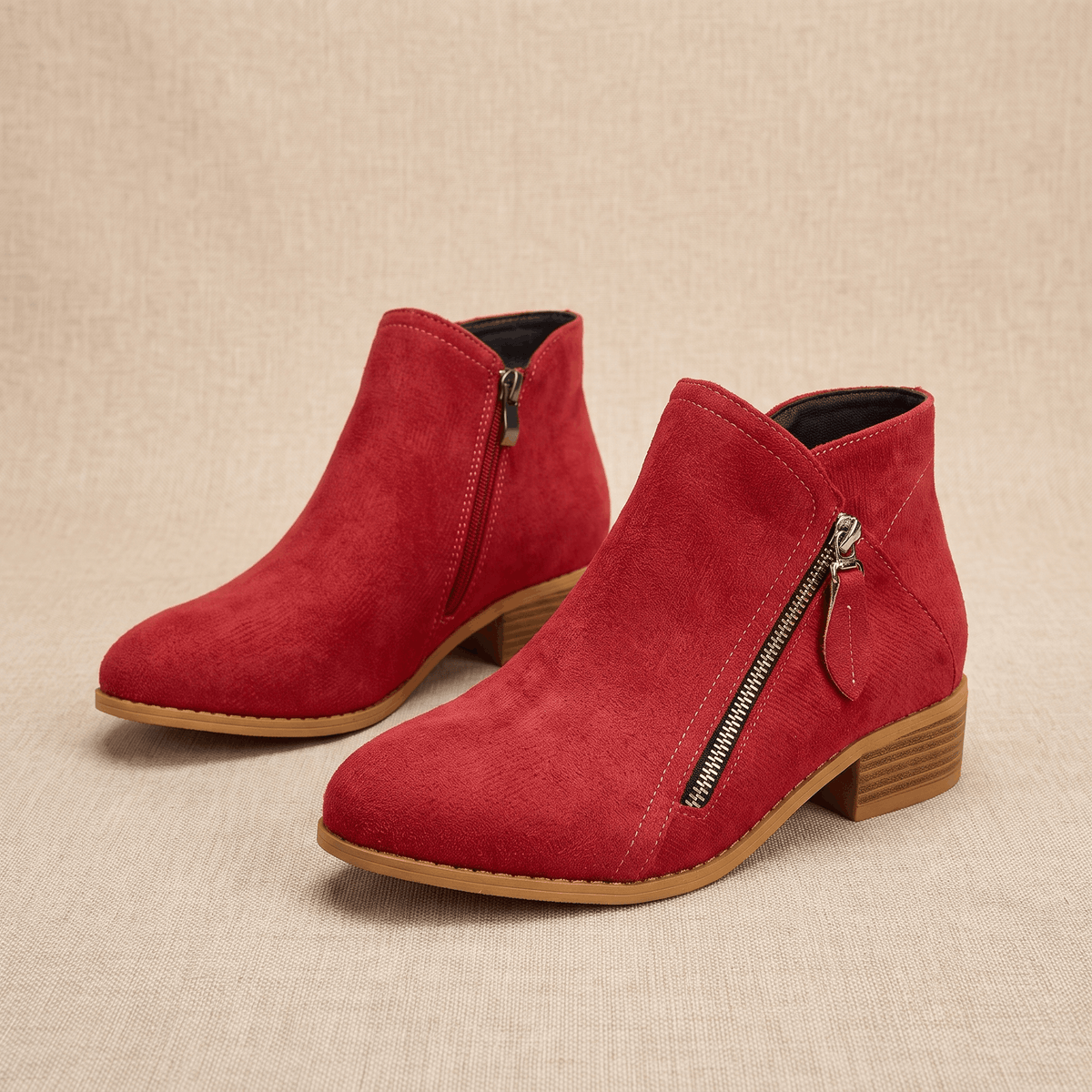 Suede Side Zip Ankle Boots for Women – Block Heel & Cushioned Insole | Nerisa
