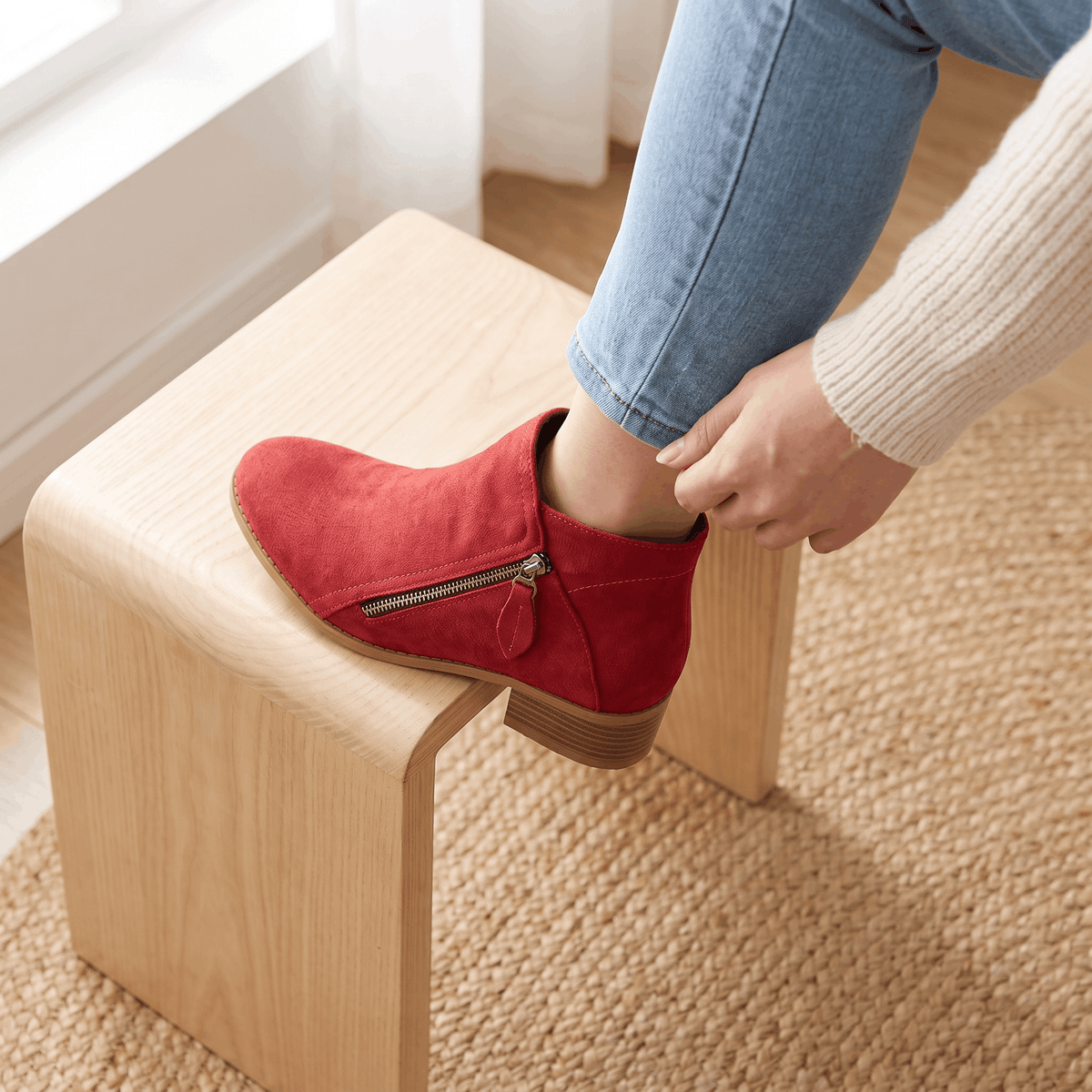 Suede Side Zip Ankle Boots for Women – Block Heel & Cushioned Insole | Nerisa